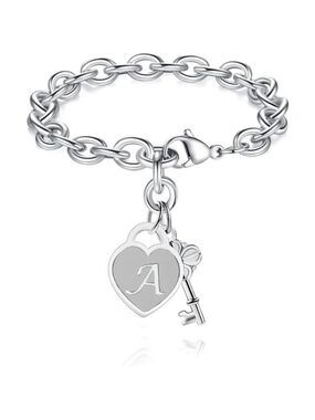 initial charm bracelet for girls women stainless steel adjustable heart jewelry